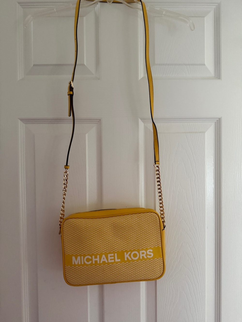 Michael Kors Yellow and White Crossbody Camera Bag